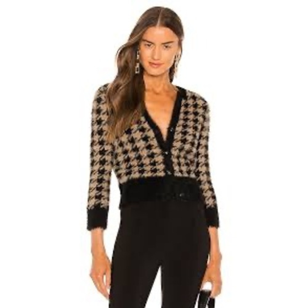 TRUTH by REPUBLIC Fuzzy Houndstooth Cardigan Sweater Black‎ Tan M M